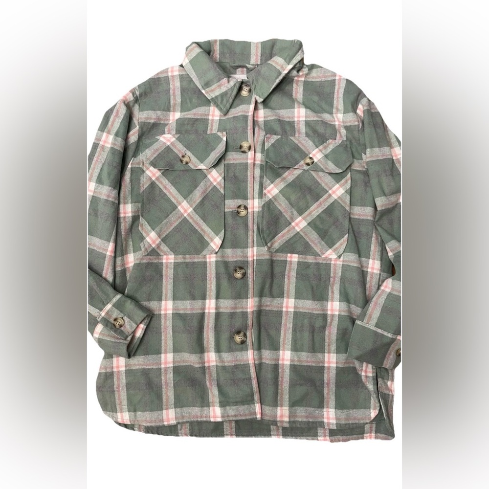 Reserve Fairfax Womens Flannel
Button Shirt Size Medium Soft Plaid
Green Pink